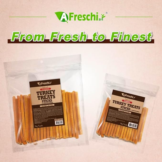 A Freschi srl Natural Turkey Treats, USA-Sourced Trukey, All-Natural, Hypoallergenic, Low-Fat, Healthy & Easily Digestible, Puppy & Training Snack, β-Carotene Stick 6 oz