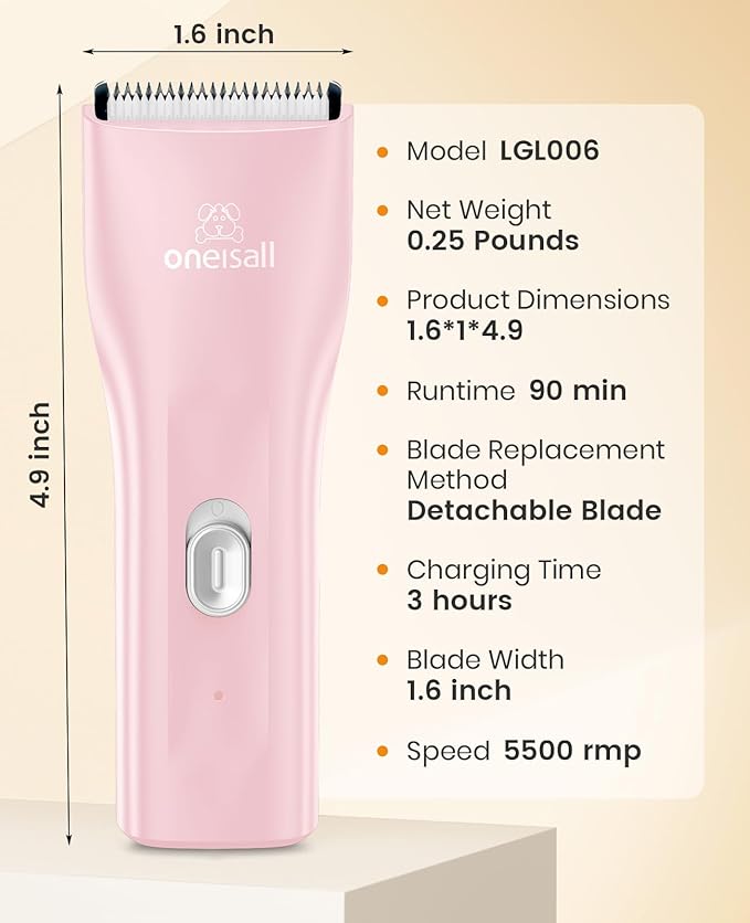 oneisall Pet Clipper for Cat Matted Hair, Pet Shaver for Cats Quiet Pet Hair Clippers Cordless Cat Clippers for Matted Hair Cat Clippers for Long Hair(Pink)