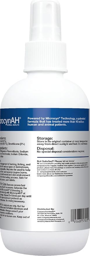 MicrocynAH Anti-Itch Spray Gel, Soothing Hydrogel w/ Dimethicone, Relief Dermatitis Itch & Pain, Clinically Tested, No Alcohol, Steroids or Antibiotics, Safe for Dogs, Cats, Horses & Rabbits, 8oz