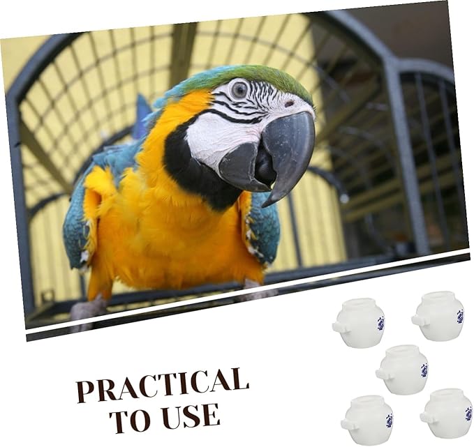 5pcs Large Round Porcelain-Style Parrot Feeding Bowls Bird Food Containers Water Cups for Bird Cage Parrot Supplies Finch Parakeet Macaw African Feeding