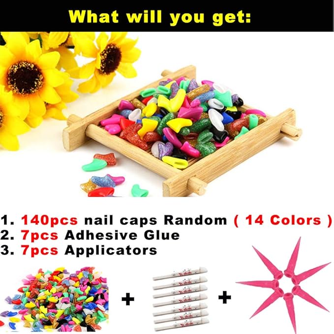 VICTHY 140pcs (14 Colors) Cat Nail Caps, Cat Claw Covers Cat Nail Covers with Adhesives and Applicators (Large)