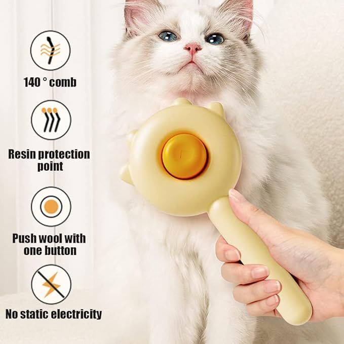 Cute Cat Ear Pet Brush – Self Cleaning Grooming Tool for Cats & Dogs – Light Green