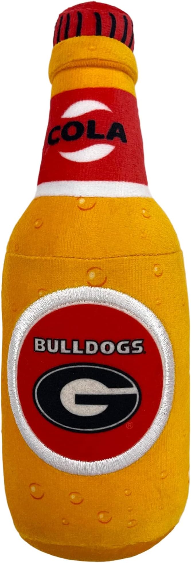 NCAA Georgia Bulldogs Beer Bottle Plush Dog & CAT Squeak Toy- Cutest Stadium SODA Bottle Snack Plush Toy for Dogs & Cats with Inner Squeaker & Beautiful Football/Basketball Team Name/Logo
