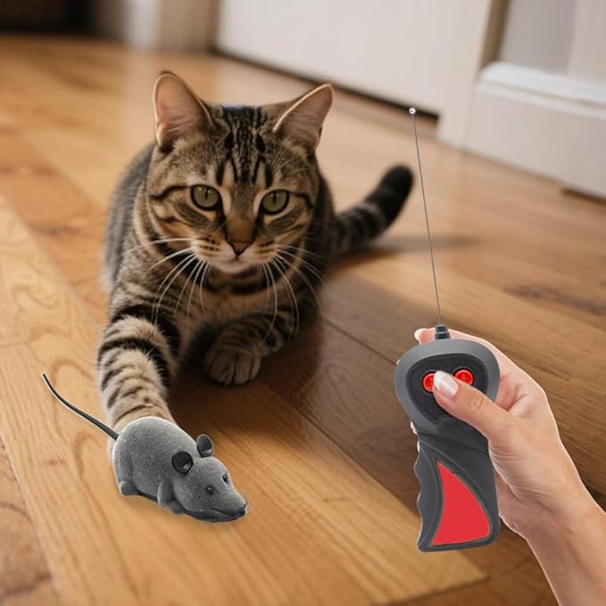 Remote Control Mouse Cat Toy - Rechargeable Interactive Fake Rat Toy for Indoor Cats Dogs, Automatic Moving RC Mouse Toy & Chasing Prank (Dark Brown)