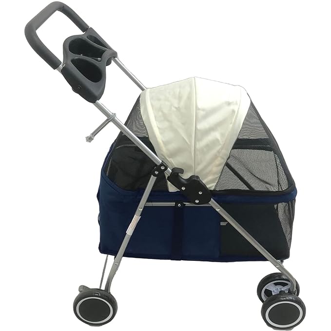 Critter Sitters 4-Wheel Dog Stroller for Small Dogs, Cats, or Rabbits with Scratch Resistant Breathable Mesh Windows, Cup Holders, Lockable Wheels, and Removable Pad, Modern Pet Stroller