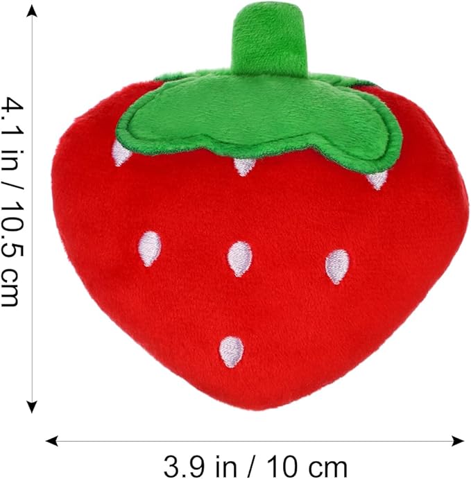Beavorty Strawberry Squeaky Dog Toy 3.54 Inch Fruit Shape Pet Chew Toy for Puppies Cats 2 Pack Rubber Plaything to Reduce Destructive Chewing