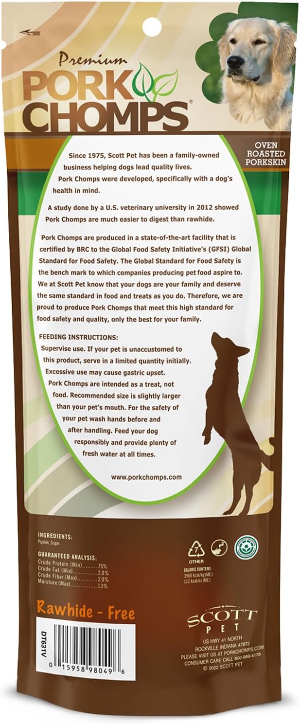 Pork Chomps Roasted Pressed Pork Skin Dog Chew, 7-inch Bone, 1 Count (Pack of 2)