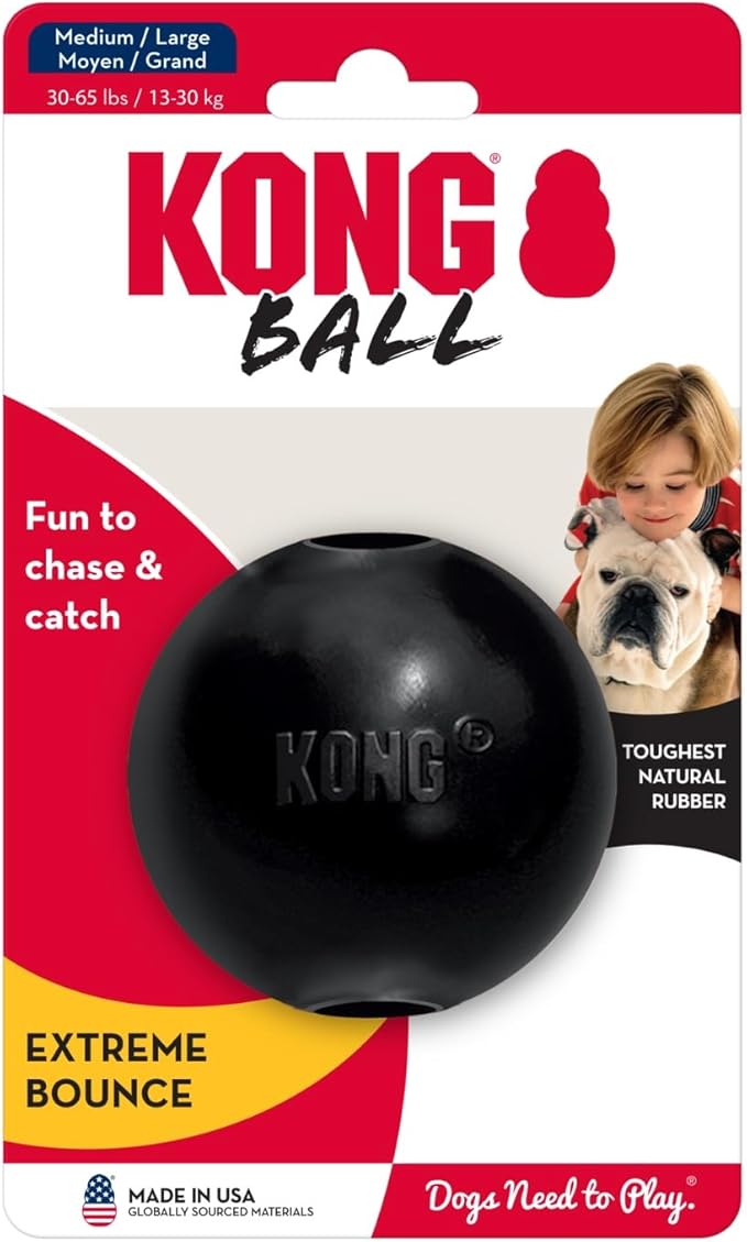 KONG Extreme Ball with Hole - Fetch Toy - Durable Dog Toy for Training, Interactive Playtime & More - Natural Extreme Rubber Ball - Black - for Large/Medium Dogs