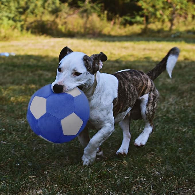 Dog Toys Balls, Pet Chew Toy Stuffed with Fluffy, Funny & Cute Interactive Play Dog Squeak Toy, Durable Indoor Outdoor Dog Puzzle Toys Soft Plush Football for Medium and Large Dogs Breeds, 7in