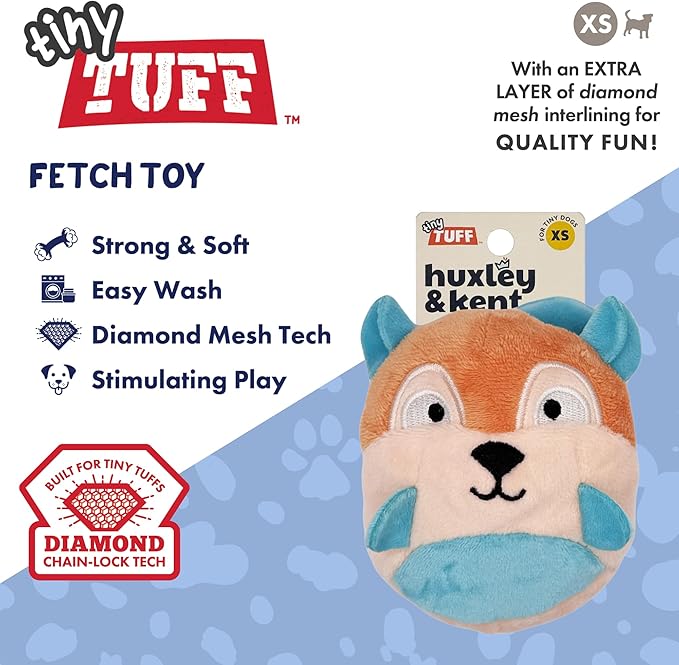 Huxley & Kent Funny Dog Toy w/Squeaker – Power Plush Squeaky Dog Toys for Small Dogs – Durable Small Stuffed Animal for Indoor Play & Fetch - Tiny Tuff Nutty Buddy
