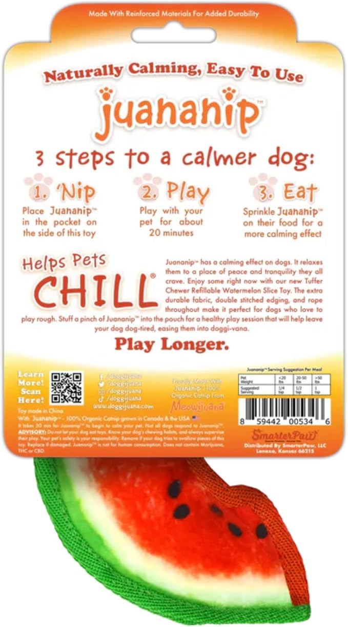 Doggijuana Mini Doggi Duo Refillable Juananip Toy Bundle | Watermelon Slice & Juananip | Funny Dog Toy Plush with Catnip and Refill | Interactive Chew for Play