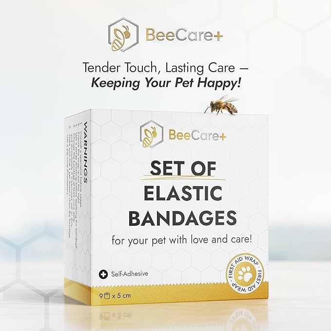 Self-Adhering Elastic Dog Bandages for Wounds – Cat & Dog Bandage Prevents Licking and Scratching – Made from Natural Rubber Latex, the Wrap Sticks to Itself – Set of 9 x 5 cm Rolls