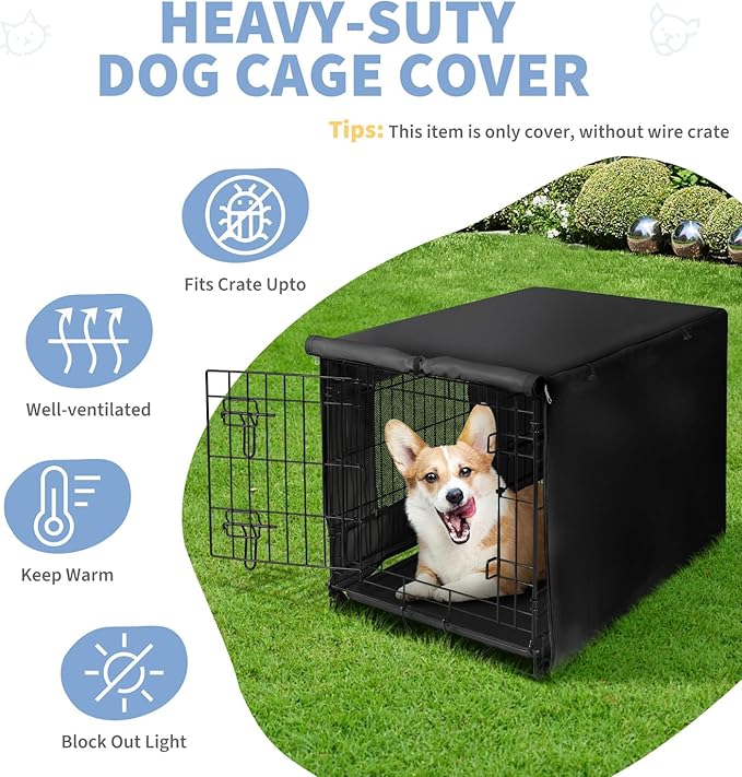 X-ZONE PET 48" Dog Crate Cover for Indoor/Outdoor - Heavy Duty Polyester Pet Kennel Cover Fits for Wire Dog Cage Black