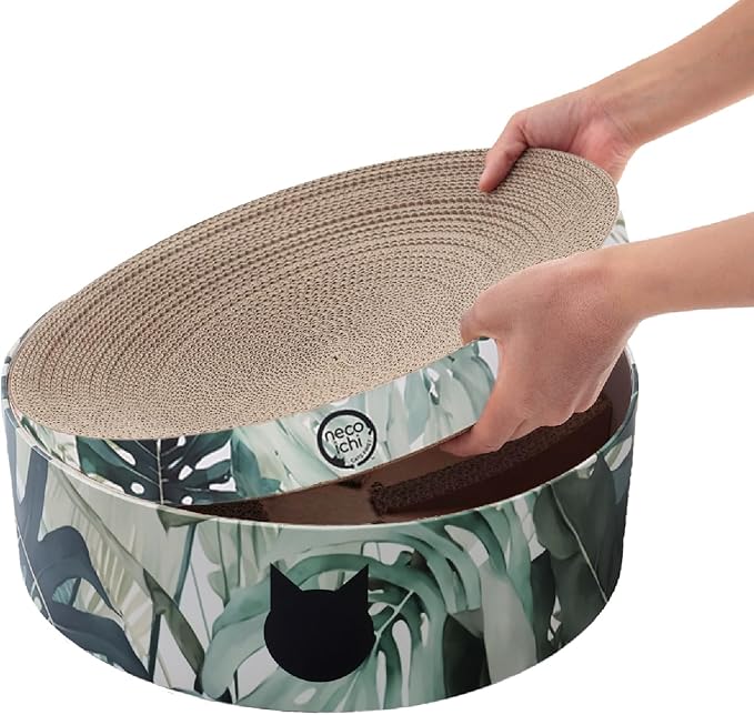 Necoichi Cat Scratcher Bowl Replacement for Indoor Cats - Cat Scratching Lounger with Reversible Usability and Extra Comfort for Lounge, Cardboard Bed Couch / (XL, Dark Cherry)