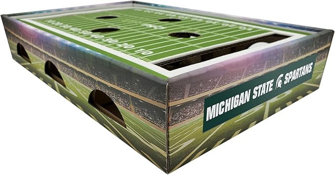 Pets First NCAA Michigan State Spartans Cat Scratcher Box, Game Day Cat Toy, NCAA Football Field Designed Cat Scratcher and Lounge, Stimulating Cat Game, MS-5028