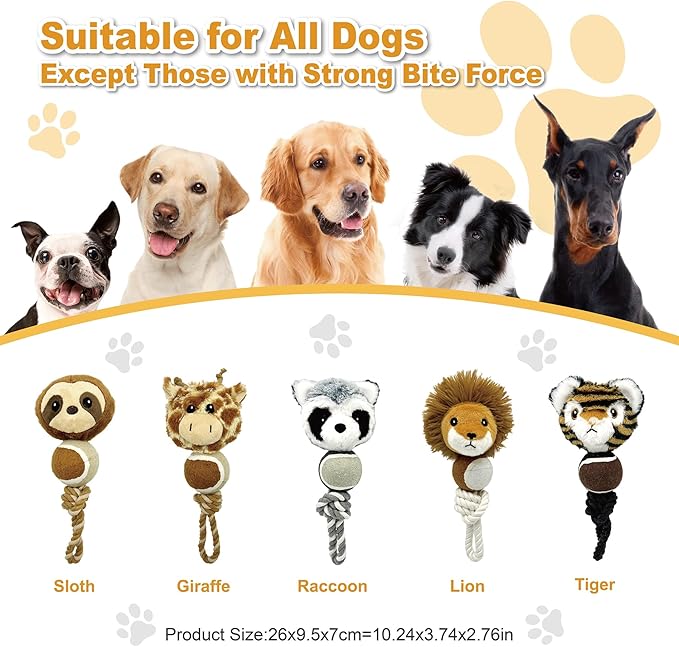 Sloth Plush Squeaky Dog Toy with Tennis Ball and Rope Puppy Teething Chew Toy Cute Fun Durable Multi-Functional Interactive Tug of War Dog Toy for Small Medium Large Dogs Toy Gift 26cm/10.24in