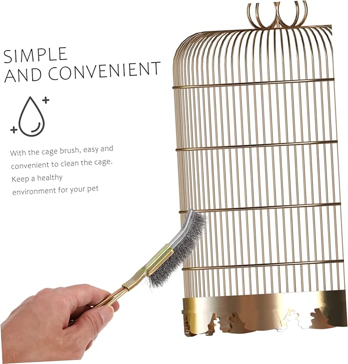 2pcs Copper Pet Cage Cleaning Brush Handle Bird Cage Brush for Easy Cleaning of Parrot and Bird Wire and Copper Material for Sturdy Use