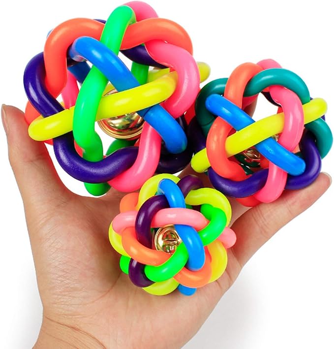 Wiggle Ball Dog Toy 6 Sizes, Pet Toys Colorful Interactive Balls with Bell