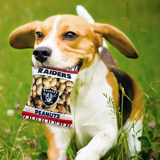 Pets First NFL LAS Vegas Raiders Crinkle FINE Plush Dog & CAT Squeak Toy - Cutest Stadium Peanuts Snack Plush Toy for Dogs & Cats with Inner Squeaker & Beautiful Baseball Team Name/Logo,