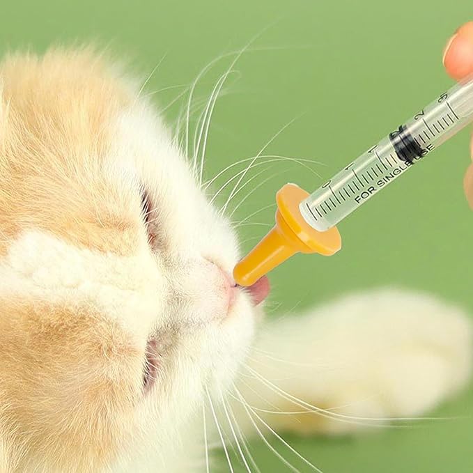 Pet Feeding Bottle and Syringe Set, Pet Nursing Bottle, Silicone Nipples, Feeder Kit for Small Animal, Newborn Puppies and Kittens, Rabbit, Squirrels (Yellow)