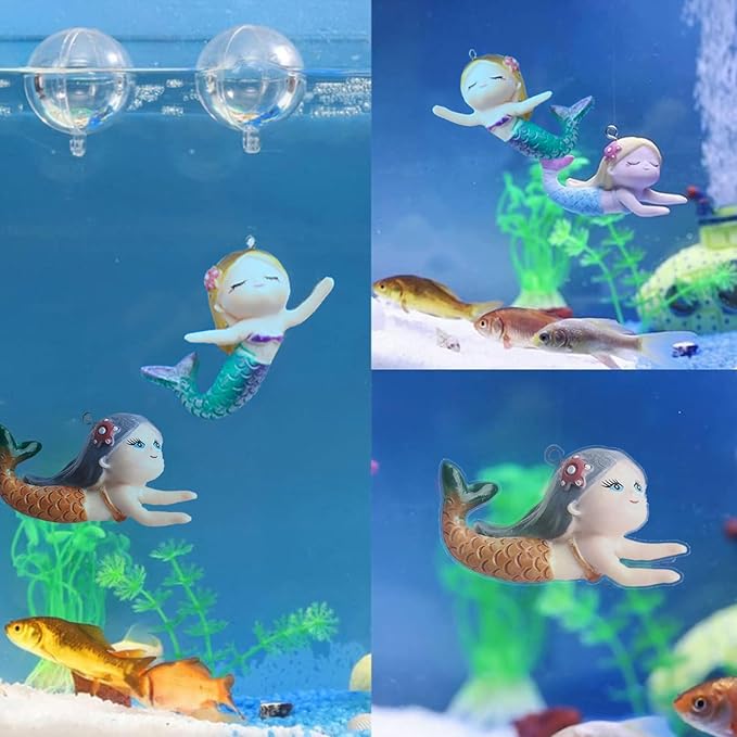 Floating Mermaid Fish Tank Decor, Cartoon Aquarium Decorations for Aquatic Pets to Play Resin Aquarium Ornaments Suitable for All Kinds of Fish Tank
