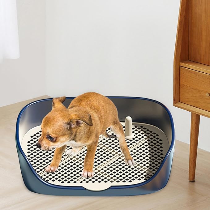 Pet Dog Toilet Puppy Training Potty Tray Portable for Cat Training Pad Holder with Protection Wall Litter Box Trainer Corner, Blue S