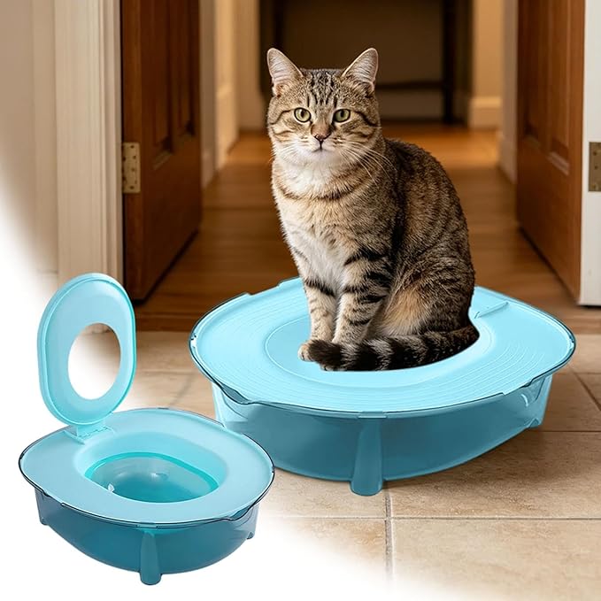 Cat Toilet Training Kit, Portable Litter Box with Flushable Design, Odor Control and Anti-Splash, Large Thickened Pp Material for Kittens and Cats (Light Blue)