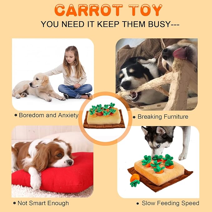 JOYELF Hide and Seek Plush Dog Toys, Interactive Squeak Dog Toys Teething Chew Toys Plush Carrot Field Educational Toys for Small Medium Large Dogs and Cats with 8 Carrots