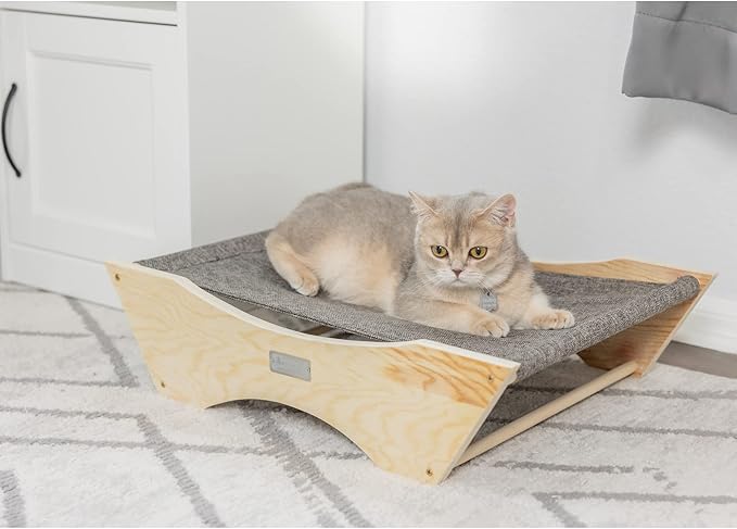 Armarkat Elevated Cozy Pet Hammock for Cats Scratch Resting Sleepy Bed, Natural Beige and Gray, 23.2" L x 5.9" W x 17.3" Th