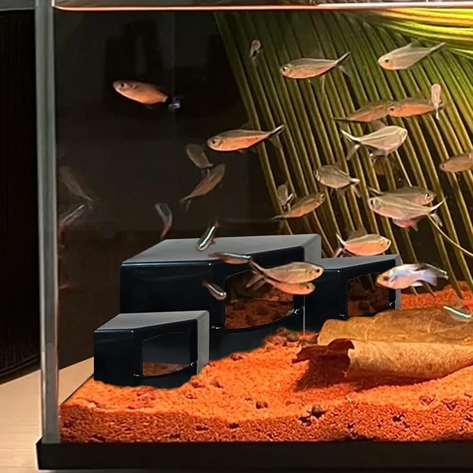 Aquarium Corner Cave Hideout for Fish, Shrimp, Axolotl & Reptiles – Natural Fish Tank Decor with Viewing Window, Terrarium Cave Hide for Betta, Plecos, Cichlids, Snakes – Safe Durable Accessories