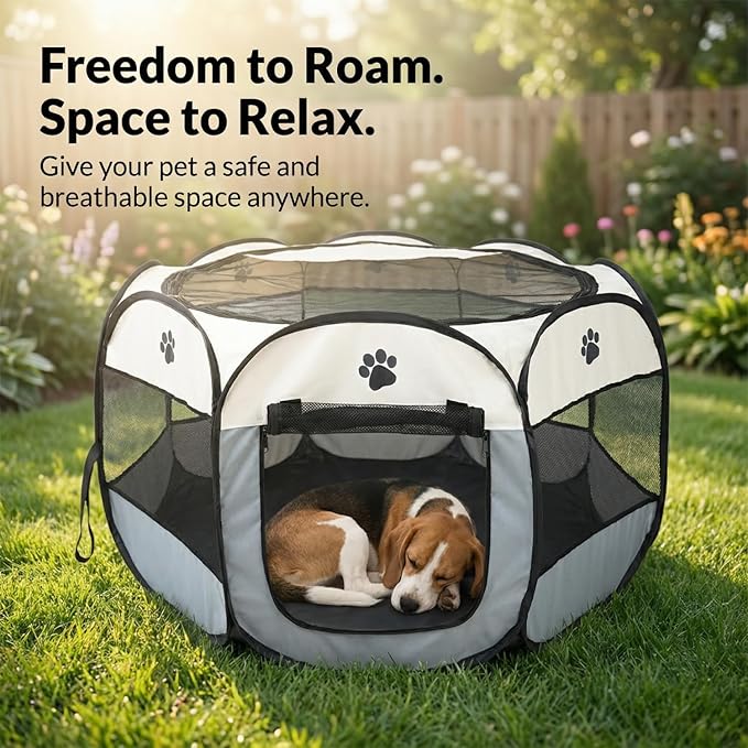Bee Neat Large Foldable Pet Playpen for Medium Dogs & Cats – Portable Indoor & Outdoor Pet Pen 44 x 24, Lightweight Exercise Playpen for Puppies, Kittens & Medium Pets
