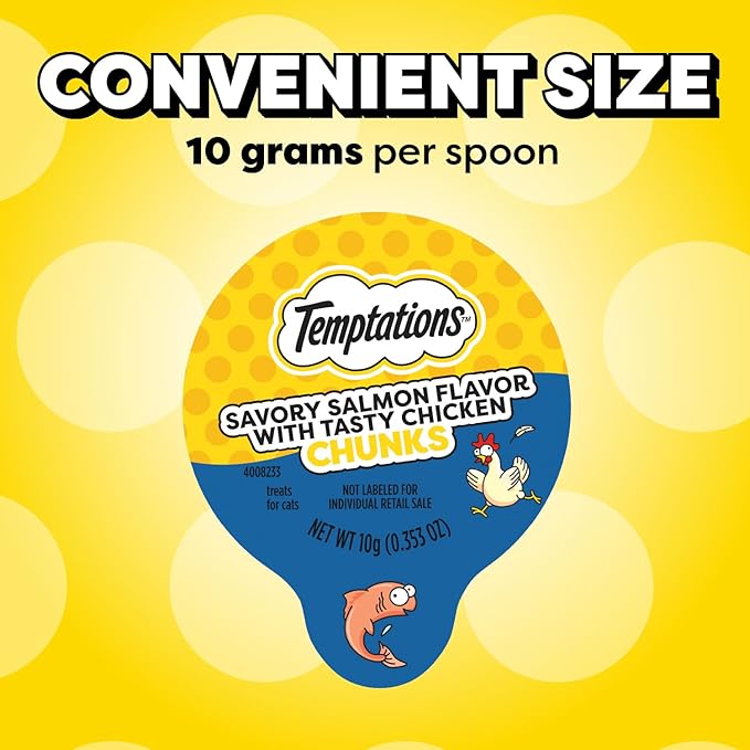 Temptations Lickable Spoons, Soft Lickable Cat Treats, Adult Wet Cat Treats, Salmon Flavor with Chicken Chunks, 4 Spoons, Pack of 12 (48 Total)