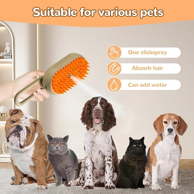 4 in 1 Cat Steam Brush for Shedding, Rechargeable Pet Groomer Brush with Steam, Multifunctional Anti-Static Hair Removal Comb for Cats and Dogs, Used for Massage, Cleaning, Shedding & Combing (White)