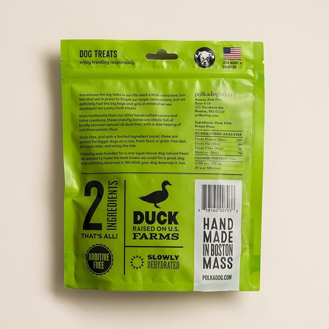 Polkadog Lucky Duck Bone Shaped Dog Treats - Duck, Crunchy, All Natural, Limited Ingredient, Lean Protein & Grain Free Snacks for Dogs, Great for All Breeds, Made in USA - 7oz