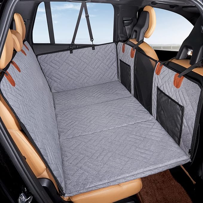 YJGF Back Seat Extender,Dog Seat Cover for Back Seat,Hard Bottom Car Seat Cover for Dogs,Dog Hammock for Car,Back Seat Pet Cover for Dogs(Grey,for Car/SUV/Small Truck)