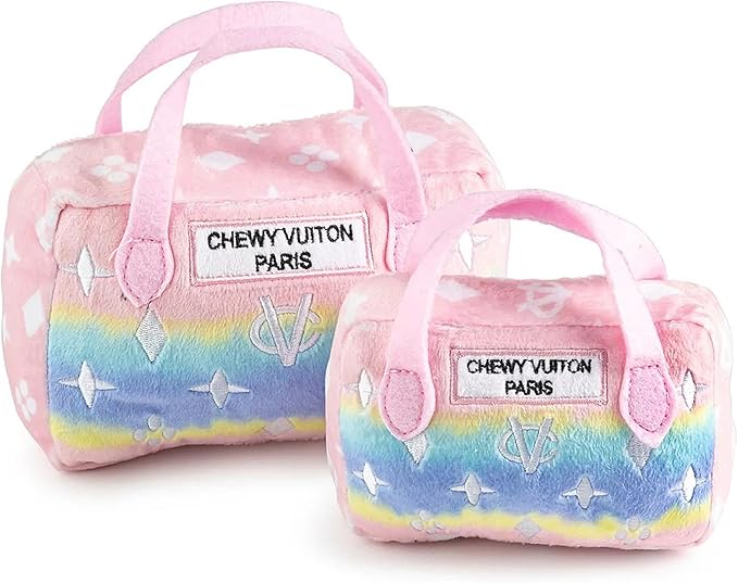 Haute Diggity Dog Chewy Vuiton Handbag Plush Squeaky Dog Toy, Soft Durable Designer-Inspired Stuffed Puppy Chew Toys for Small & Medium Dogs, Machine-Washable (Pink Ombre) Large