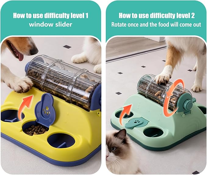 Dog Toy, Interactive Slow Feeding Roller for Cats & Dogs - Fun Treat Dispensing, Puzzle Toy Small/Medium/Large Dogs Gifts, Dog Treat Puzzle (Yellow)