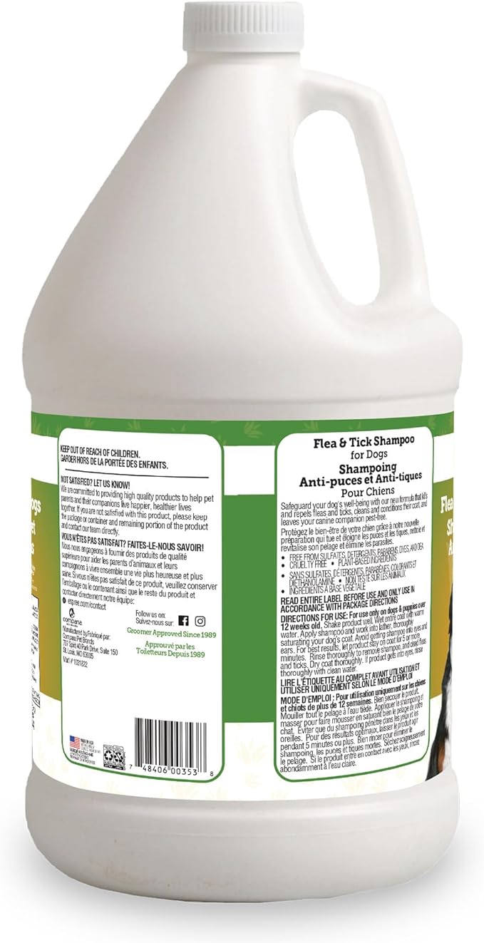 Espree Flea & Tick Dog Shampoo, Aloe Vera Based Formula, Made Without Sulfates, Parabens, Harsh Chemicals and Dyes, Pest Removal Shampoo, Flea & Tick Shampoo for Dogs, Pet Grooming Supplies, Gallon