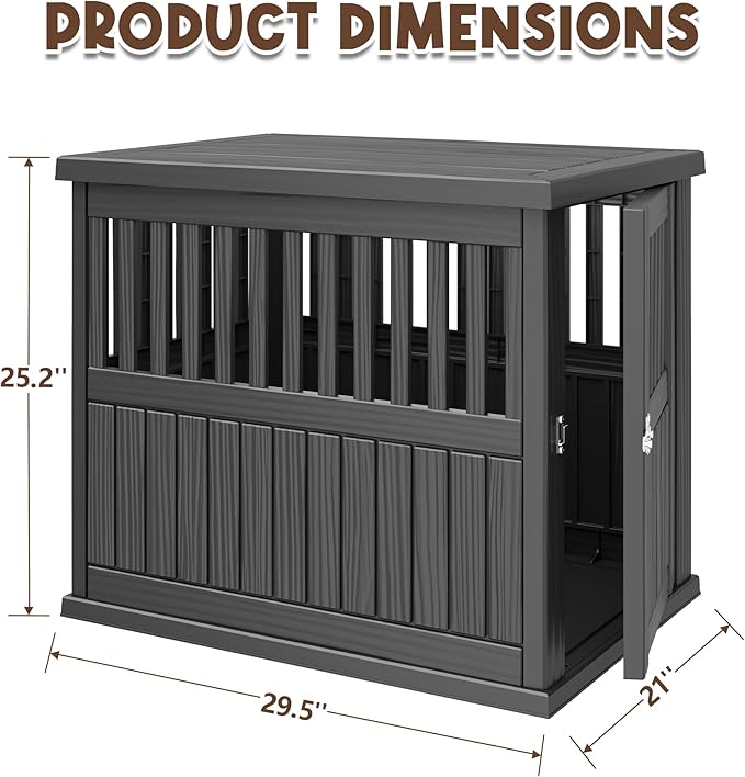 Fancyango 30-Inch Dog Crate Furniture End Table - Decorative Corner Dog House Table for Small to Medium Dogs, Indoor Plastic Dog Crate with Lockable Latch (Black, 29.5" L x 21" W x 25.2" H)