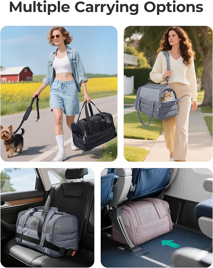 BAGSMART Cat Carrier: Soft-Sided Pet Carrier for Small Medium Cats Dogs Puppy Quilted Collapsible Puffy Travel Bag Up to 20 Lbs Brown