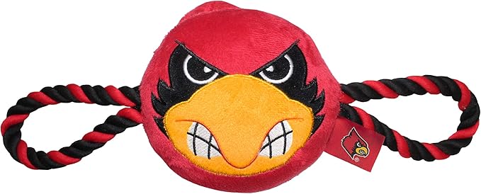 Pets First NCAA Louisville Cardinals Nylon Mascot Dog Toy with Tough Dog Ropes & Inner Squeaker in Bright Team Colors