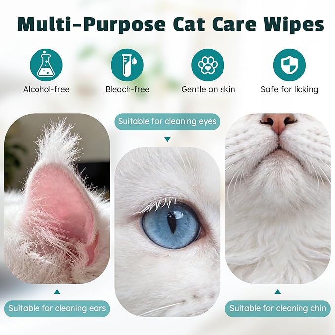 Cat Chin Finger Wipes – for Oil & Blackhead Build-Up, Gentle Plant-Based Formula for Sensitive Skin, No-Rinse, Daily Cat Chin Cleaning Wipes, All Ages, 50 Count