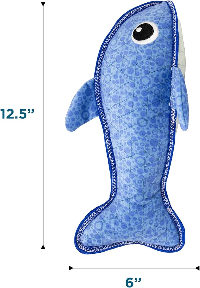 Outward Hound Xtreme Seamz Dog Toy, Reinforced Seams & Multiple Stitching, Durable Plush with Squeakers, Shark, 12.5”