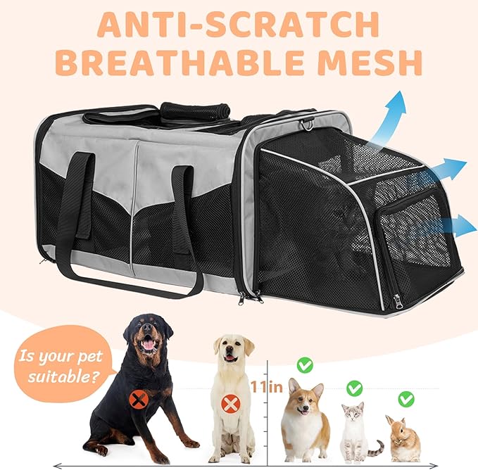 A.FATI Cat Carrier for 2 Cats, Pet Carrier for Multi-Cat Families & Small Dog, Expandable Double Soft Sided Carrier with 2 Litter Boxes, Pet Travel Carrier for Travel, Vet Visits & Home Use
