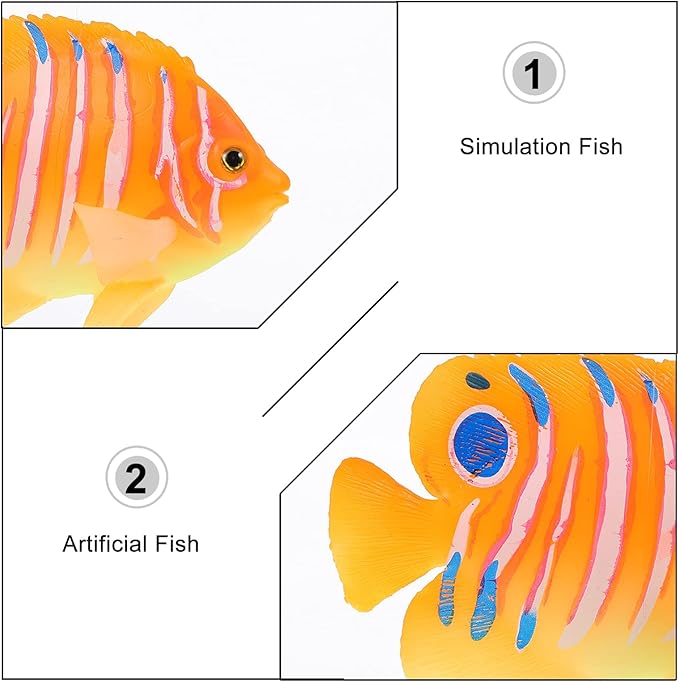 Ipetboom Silicone Artificial Angelfish Aquarium Fish Tank Decoration Floating Simulation Fish Ornament for Tropical Aquatic Landscaping 3.5X2.6X1.2 Inch