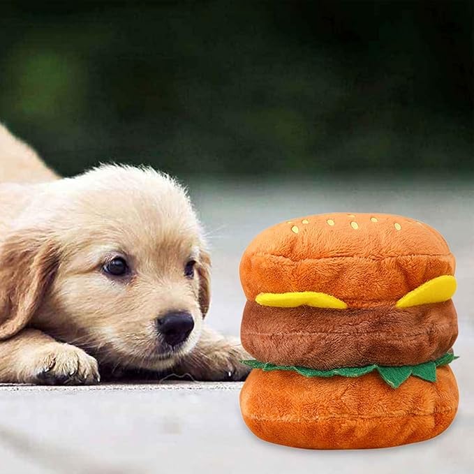 1pc Hamburger Shape Dog Squeaky Toy,Dog Squeak Toy for Pet Dogs Biteable Chewing Squeeze Hamburger Bone Toy Biting Resistant Cat Soft Pet for Dogs