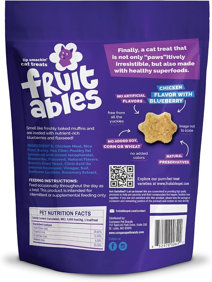Fruitables Crunchy Low Calorie Treats Packed with Protein for Cats Healthy Free of Wheat, Corn and Soy – Made with Real Chicken with Blueberry – 2.5 Ounces (Pack of 2)
