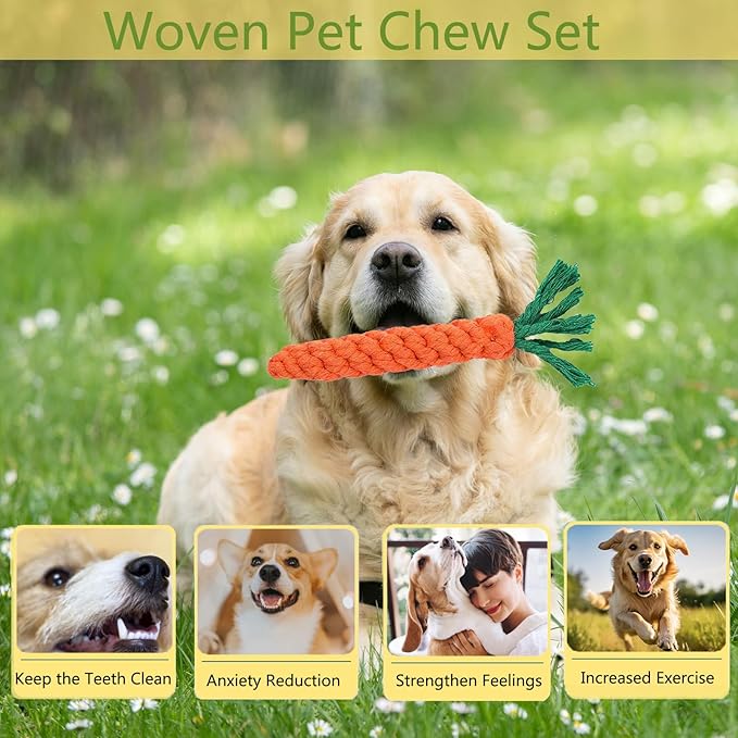 3PCS Yellow Carrot Pet Rope Toys,Cat Interactive Chews,Puppy Teething Chew Toys,Teeth Cleaning and Chewing for Dogs and Cats (Mixed Color-3pcs)