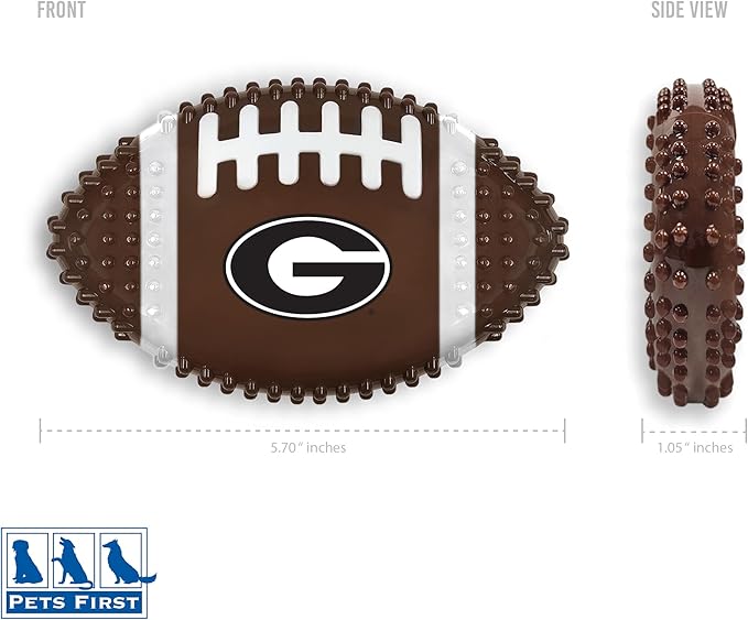 NCAA Georgia Bulldogs Mega-Chew Hard Nylon Bacon-Flavored Dog Bone Football Chew Toy. Interactive Tasty & Fun Dog Chew Toy. Indestructible Strong Durable Tough Dog Toys for Aggressive Chewers