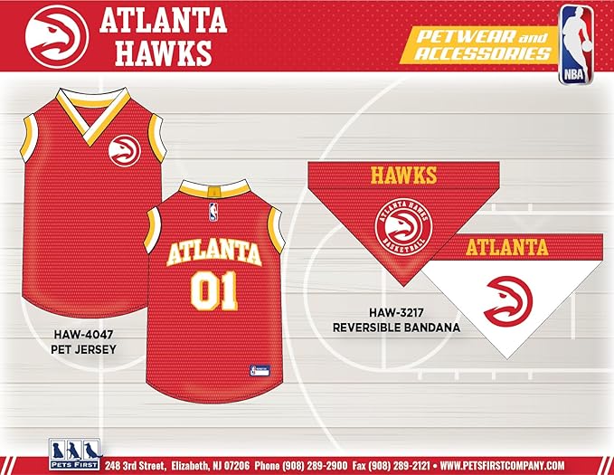 Pets First NBA Atlanta Hawks Dog Jersey, X-Small- Tank Top Basketball Pet Jersey